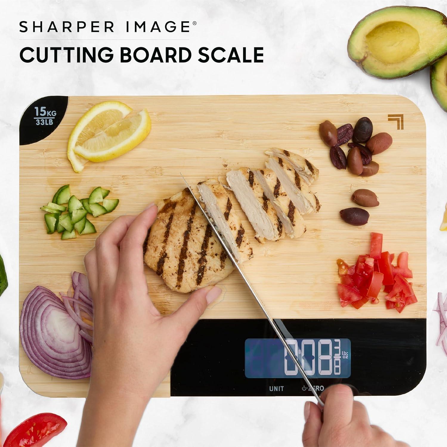 image:imageSharper Image Bamboo Cutting Board amp Digital Food Scale 33 lb Capacity Measures Grams amp Ounces MultiFunctional for Food Prep Baking Dieting Portion Control Kitchen Gadgets Gift