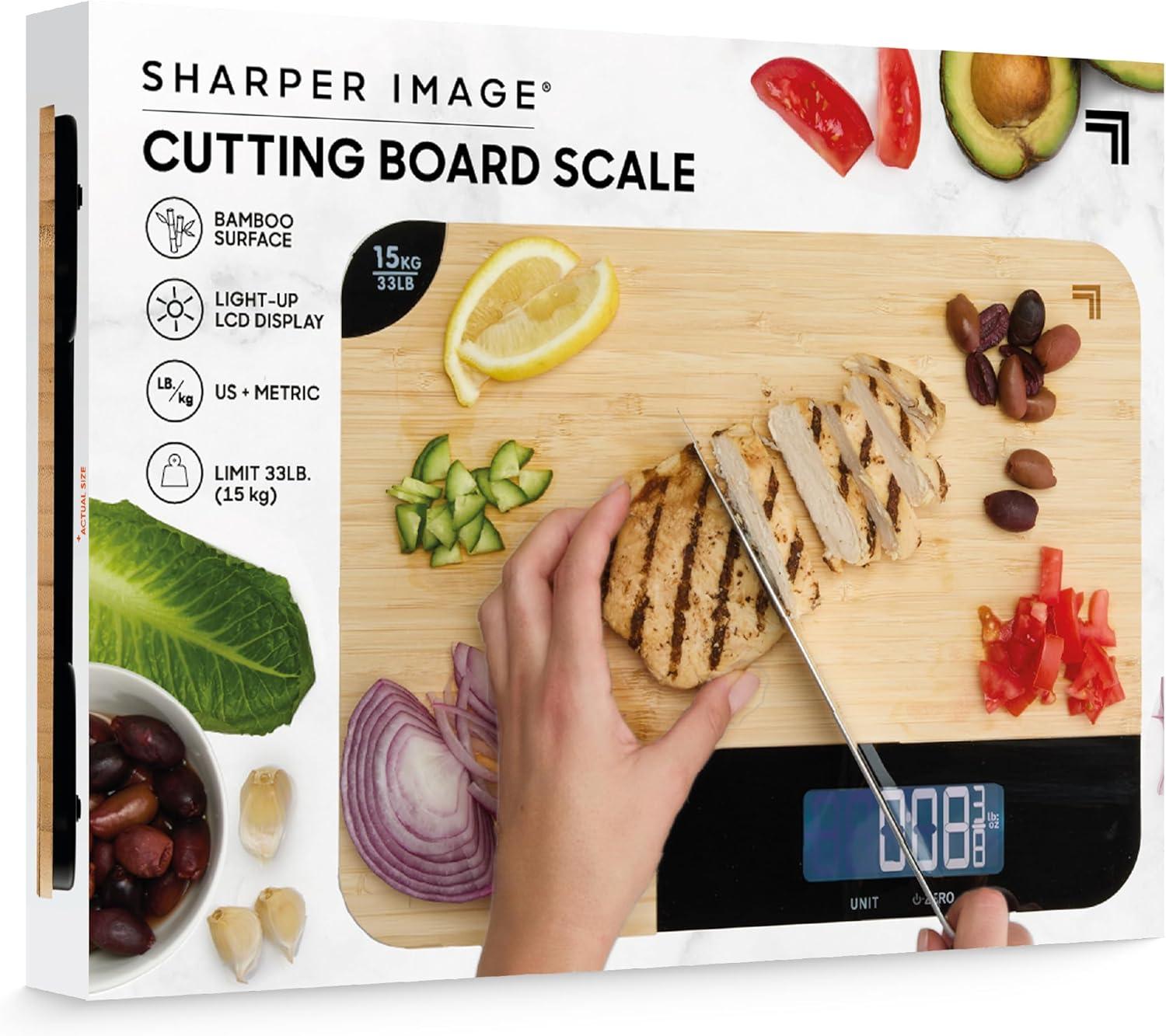 image:imageSharper Image Bamboo Cutting Board amp Digital Food Scale 33 lb Capacity Measures Grams amp Ounces MultiFunctional for Food Prep Baking Dieting Portion Control Kitchen Gadgets Gift