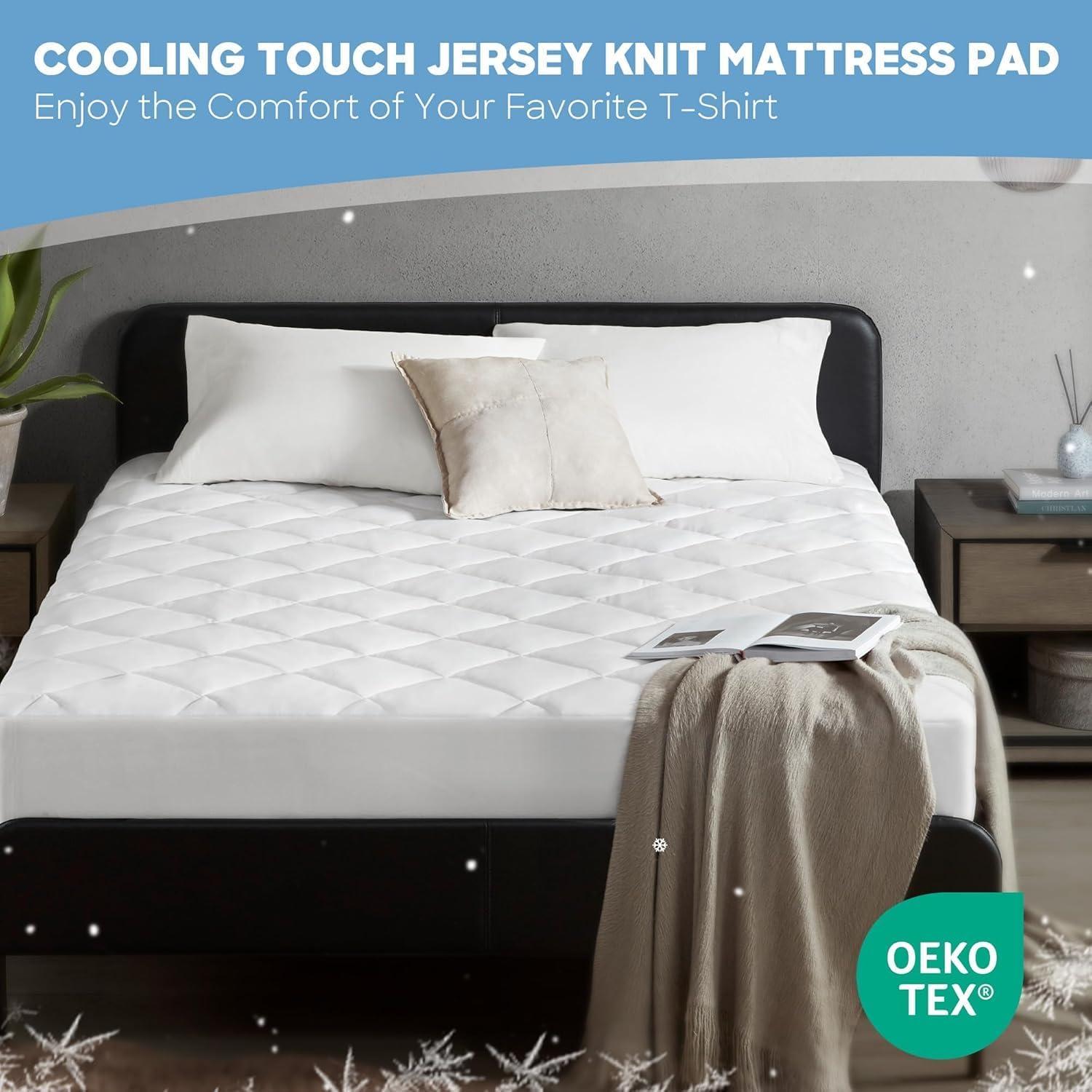 image:imageSharper Image Full Mattress Pad Overfilled Jersey Knit UltraSoft amp Cooling Touch Mattress Pad for Bed Cozy TShirt Handfeel Mattress Topper Fitted Pocket Fits Up to 18 Full WhiteKing