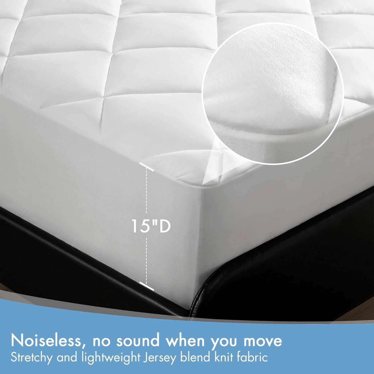 image:imageSharper Image Full Mattress Pad Overfilled Jersey Knit UltraSoft amp Cooling Touch Mattress Pad for Bed Cozy TShirt Handfeel Mattress Topper Fitted Pocket Fits Up to 18 Full WhiteQueen