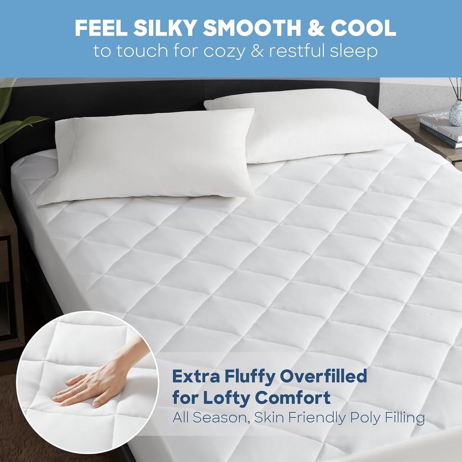 image:imageSharper Image Full Mattress Pad Overfilled Jersey Knit UltraSoft amp Cooling Touch Mattress Pad for Bed Cozy TShirt Handfeel Mattress Topper Fitted Pocket Fits Up to 18 Full WhiteKing
