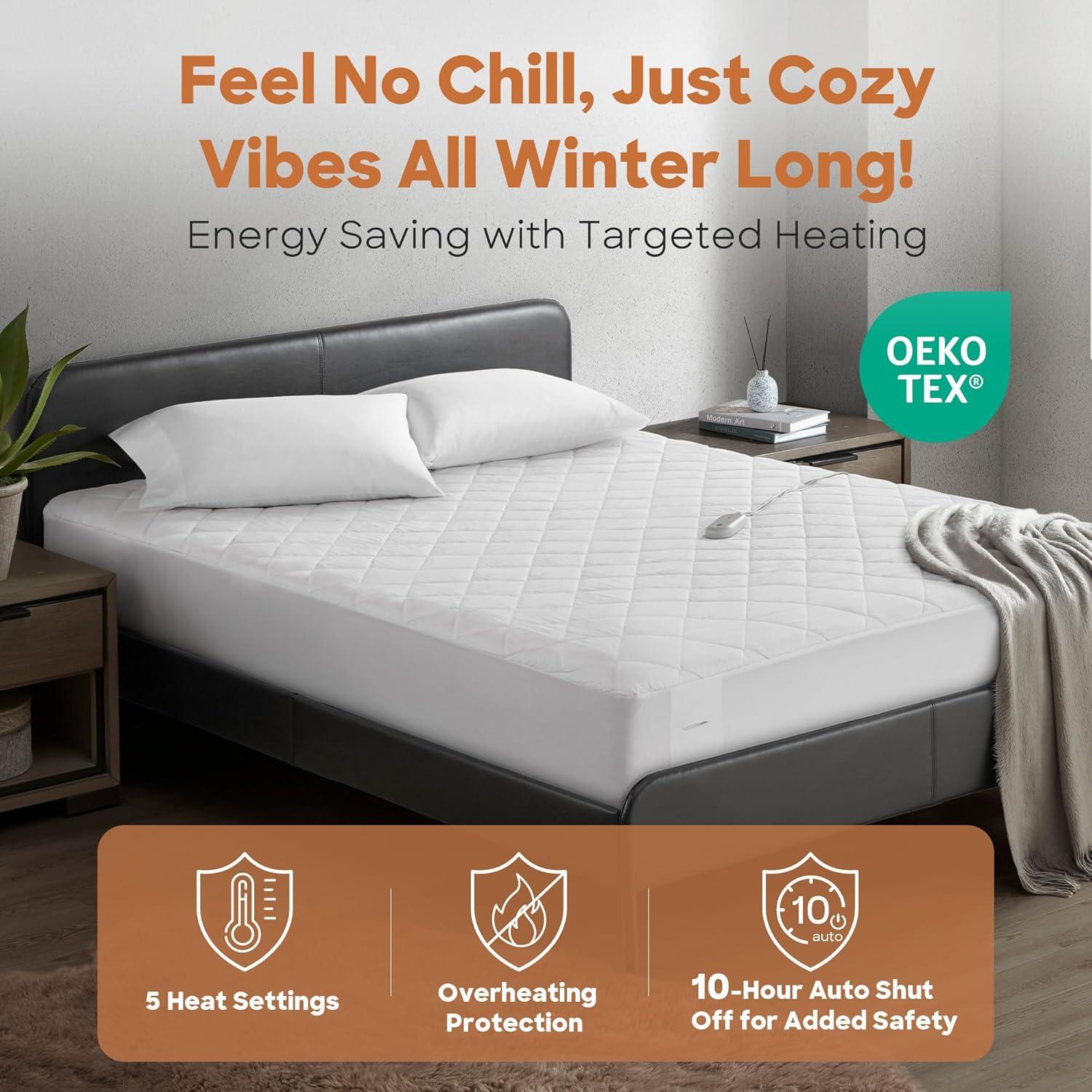 image:imageSharper Image Heated Mattress Pad Cal King Size Electric Mattress Pad 10 Lv Heating 5 hr Auto Shut Off Heated Topper Bed Warmer Deep Pocket Fits 18 Mattress ETLCert Machine Washable Cal KingFull
