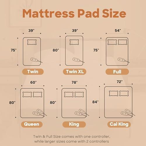 image:imageSharper Image Heated Mattress Pad Cal King Size Electric Mattress Pad 10 Lv Heating 5 hr Auto Shut Off Heated Topper Bed Warmer Deep Pocket Fits 18 Mattress ETLCert Machine Washable Cal KingCalifornia King