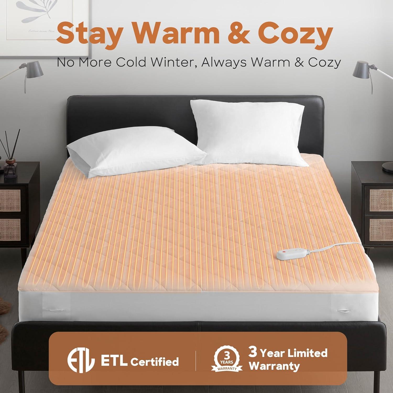 image:imageSharper Image Heated Mattress Pad Cal King Size Electric Mattress Pad 10 Lv Heating 5 hr Auto Shut Off Heated Topper Bed Warmer Deep Pocket Fits 18 Mattress ETLCert Machine Washable Cal KingFull