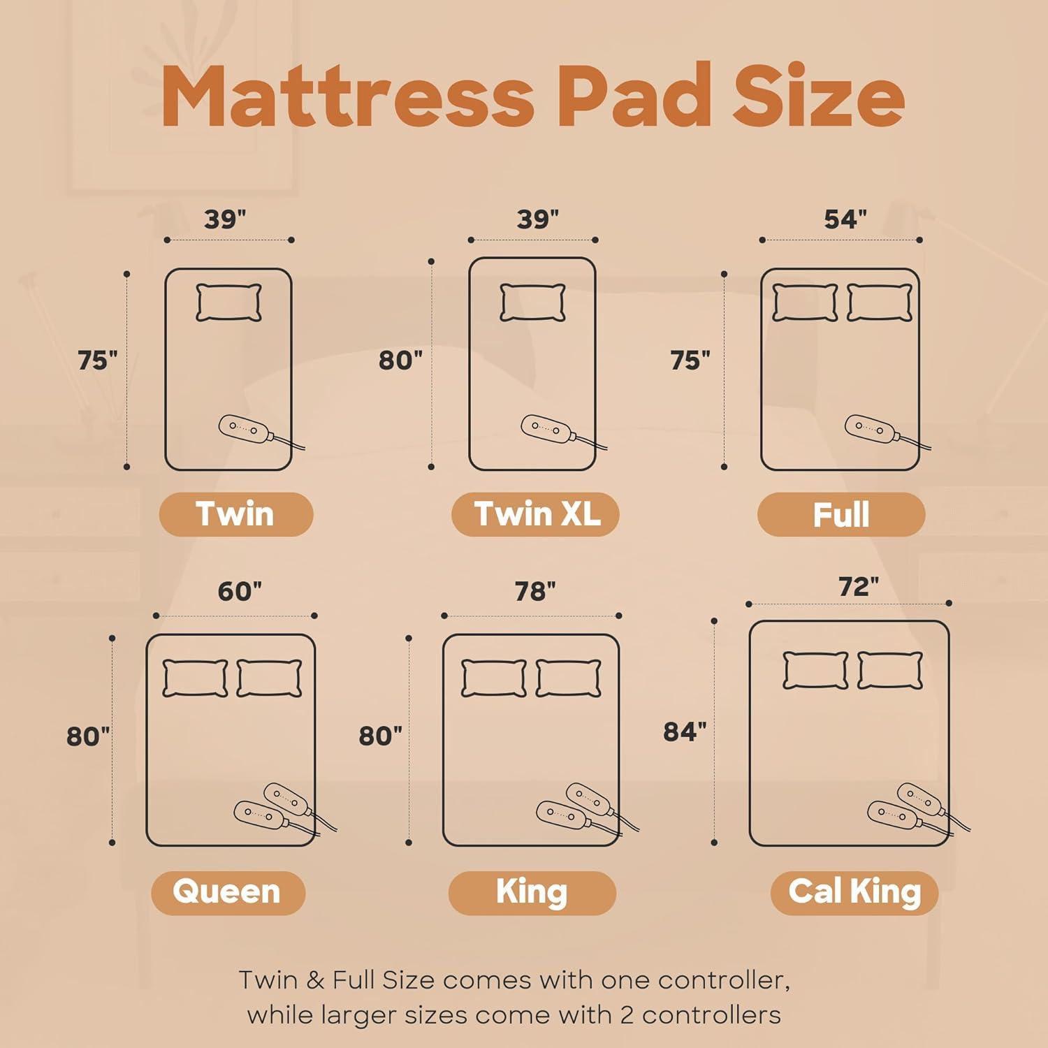 image:imageSharper Image Heated Mattress Pad Cal King Size Electric Mattress Pad 10 Lv Heating 5 hr Auto Shut Off Heated Topper Bed Warmer Deep Pocket Fits 18 Mattress ETLCert Machine Washable Cal KingTwin XL
