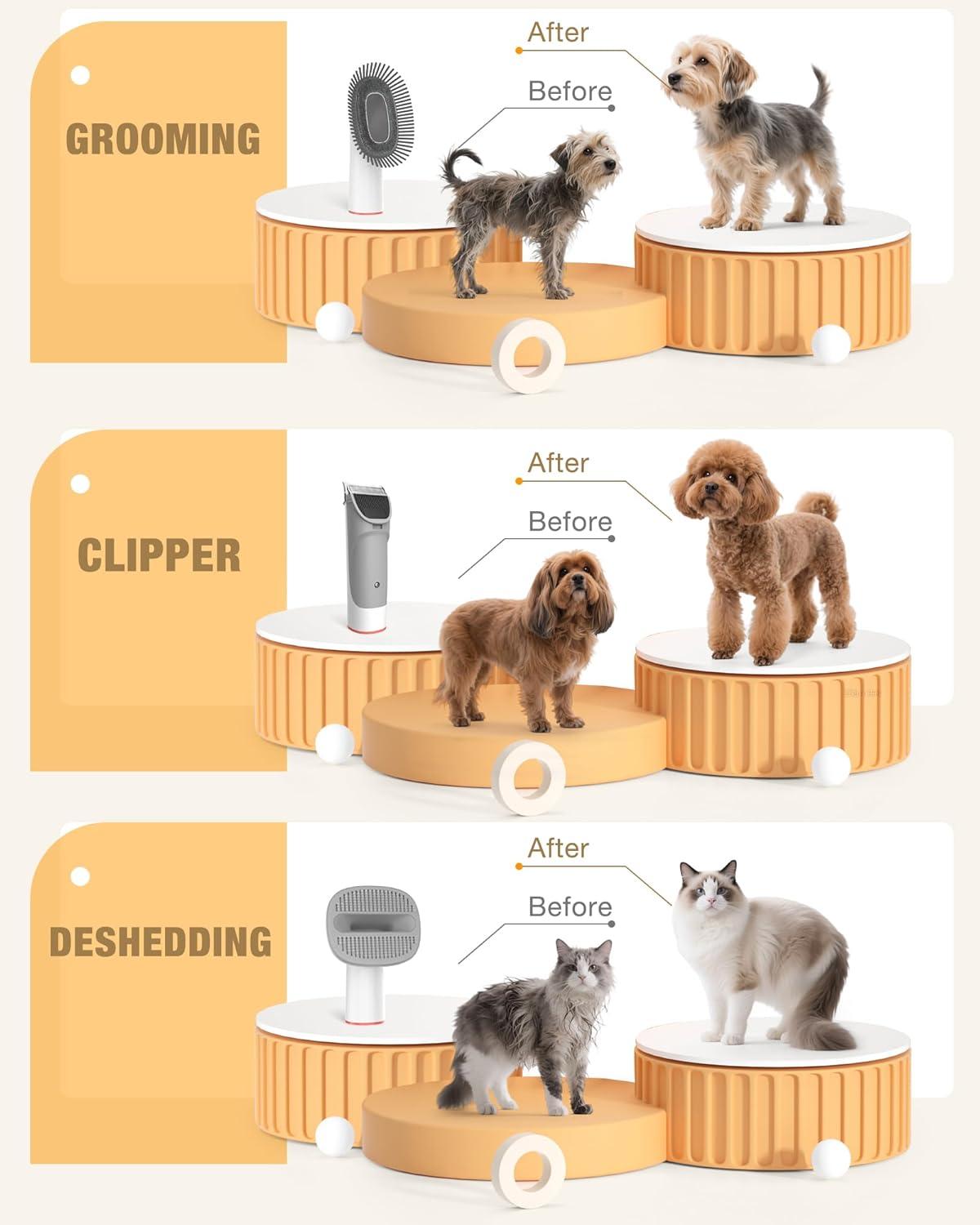 image:imageSharper Image Professional Pet Grooming Vacuum Kit 5in1 Dog Grooming Clippers with Low Noise Trimmer 25L Large Dust Cup 3 Suction Modes amp 5 Grooming Tools for Dogs Cats and Small Pets