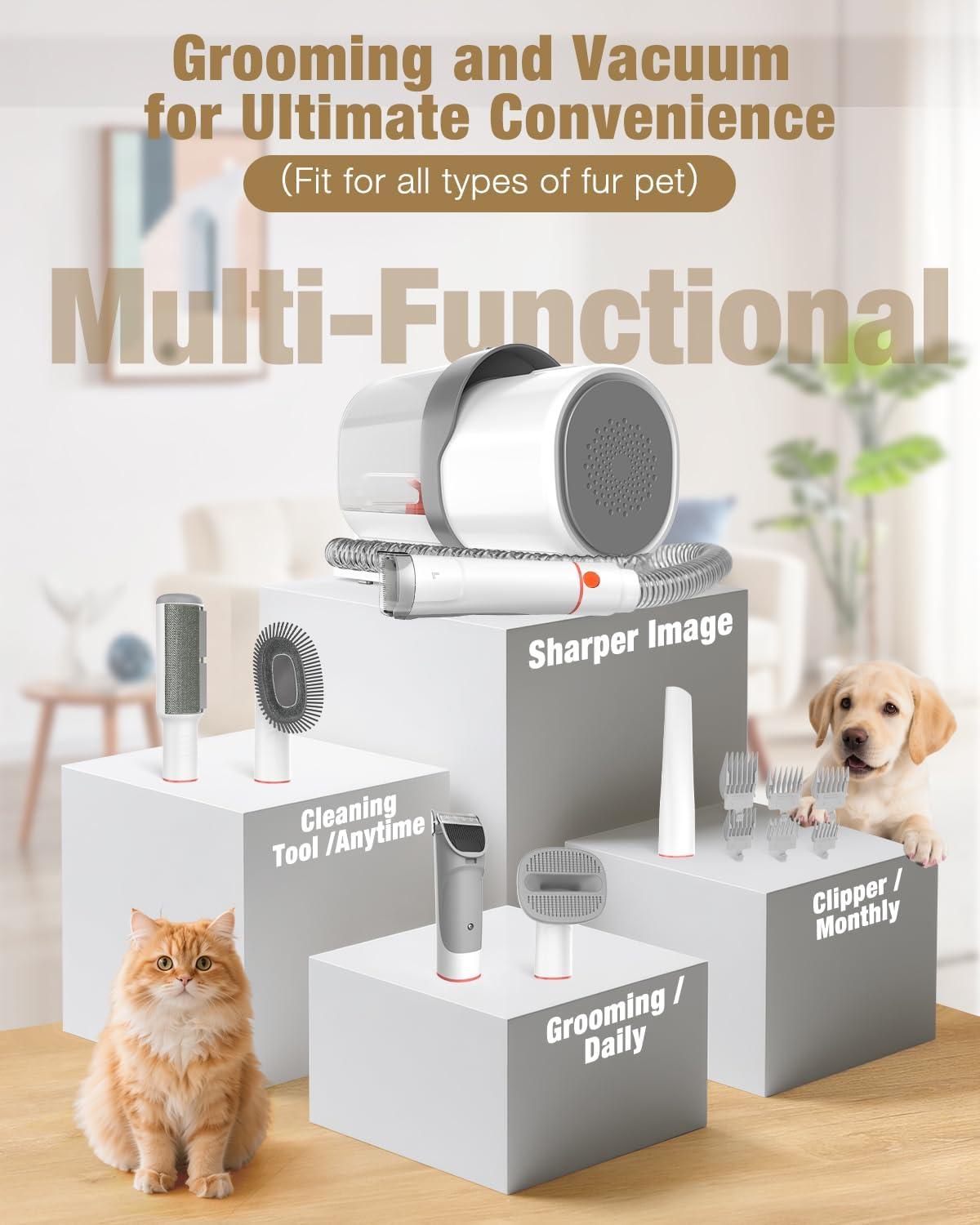 image:imageSharper Image Professional Pet Grooming Vacuum Kit 5in1 Dog Grooming Clippers with Low Noise Trimmer 25L Large Dust Cup 3 Suction Modes amp 5 Grooming Tools for Dogs Cats and Small Pets