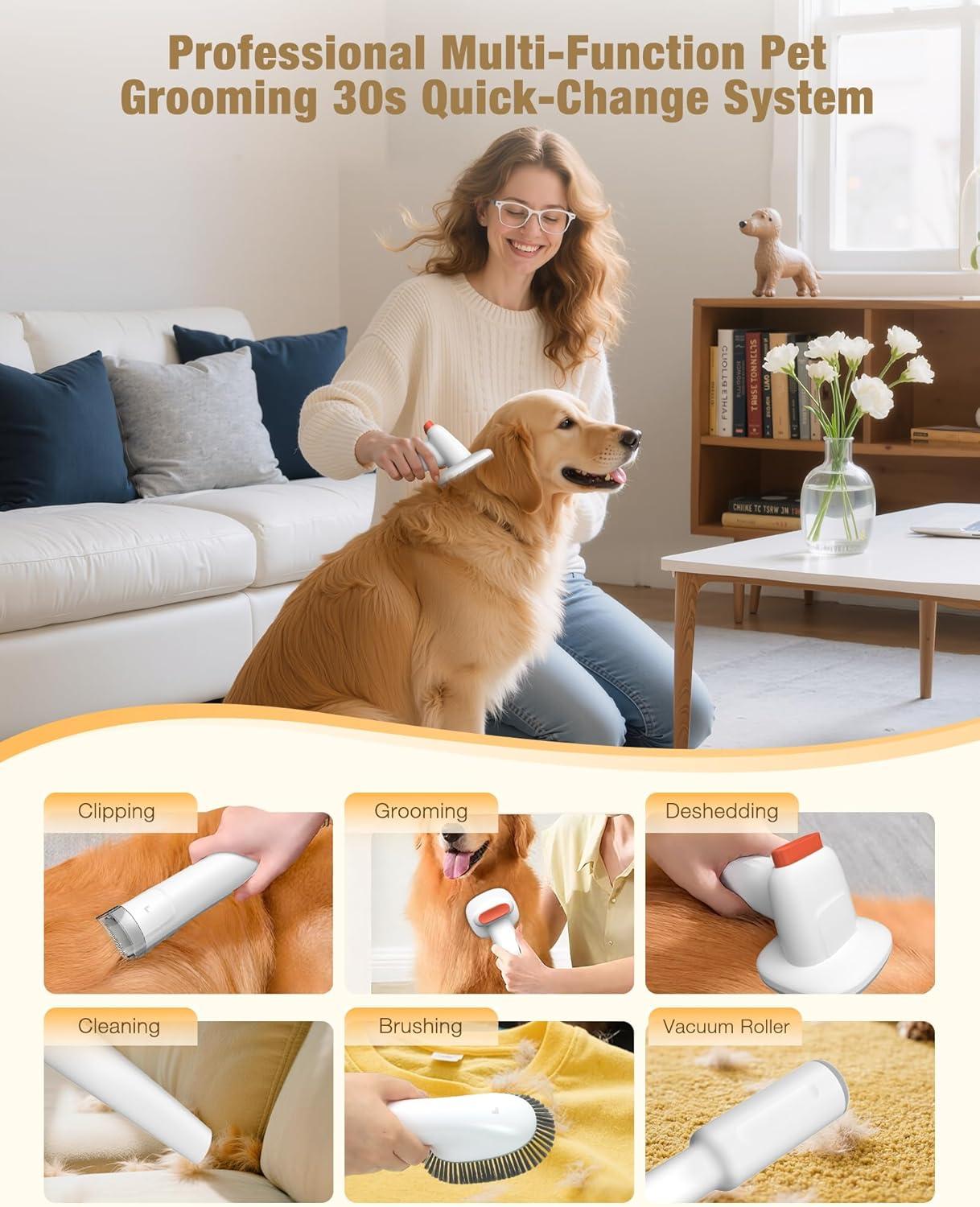 image:imageSharper Image Professional Pet Grooming Vacuum Kit 5in1 Dog Grooming Clippers with Low Noise Trimmer 25L Large Dust Cup 3 Suction Modes amp 5 Grooming Tools for Dogs Cats and Small Pets