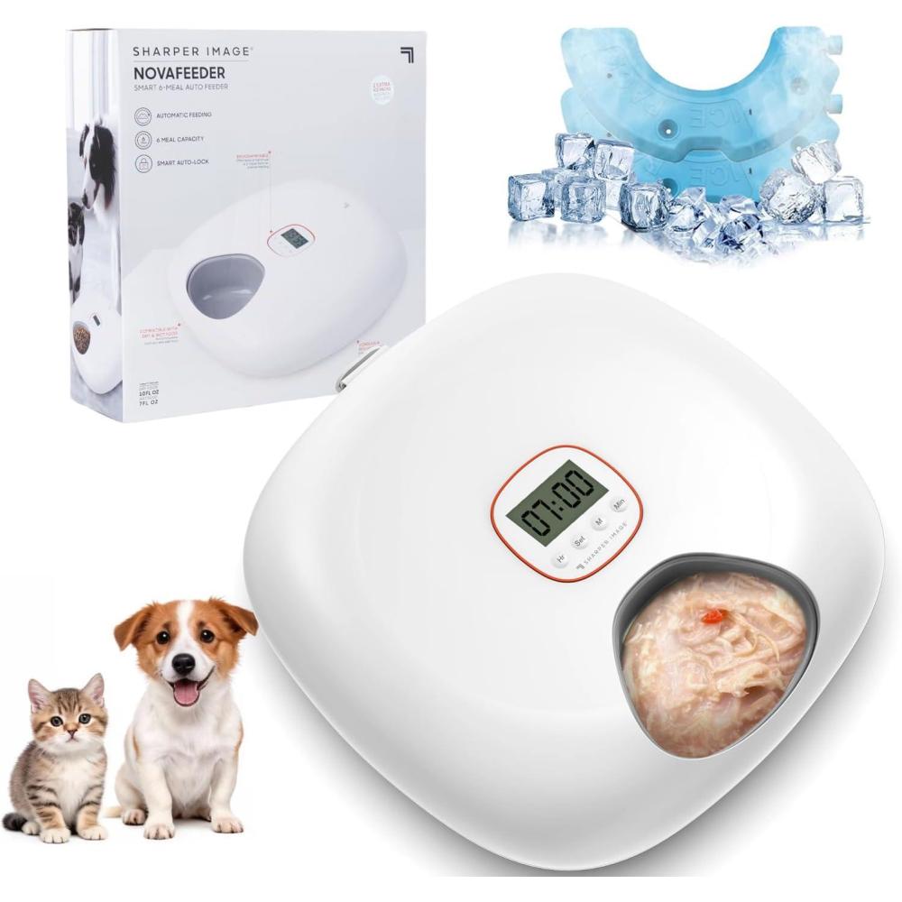 image:imageAutomatic Cat Feeder Wireless Sharper Image Auto Cat Food Dispenser for Wet Food with 2 Ice Packs Rechargeable Auto Feeder for Cats with Programmable Timer Low Battery Indicator BlackWhite