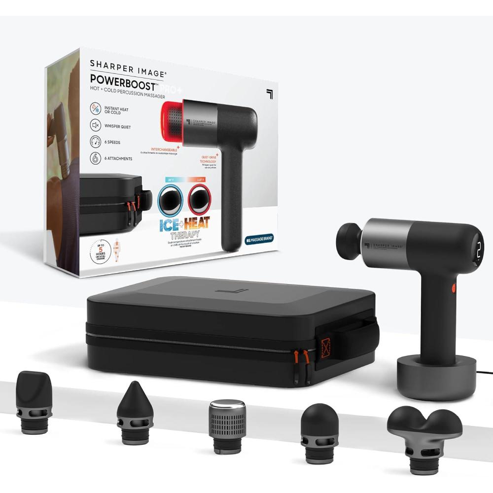 image:imageSharper Image Deep Tissue Percussion Massage Gun Powerboost Pro Hot amp Cold Rechargeable Handheld Massager 6 Adjustable Speeds 6 Attachment Heads amp Carrying Case Muscle Pain Relief BlackPro Plus
