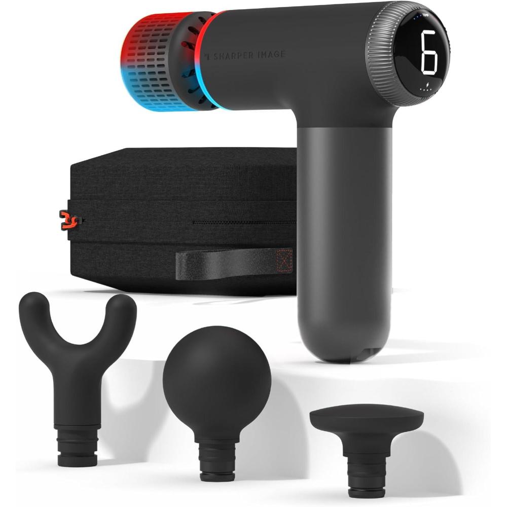 image:imageSharper Image Deep Tissue Percussion Massage Gun Powerboost Pro Hot amp Cold Rechargeable Handheld Massager 6 Adjustable Speeds 6 Attachment Heads amp Carrying Case Muscle Pain Relief BlackPro Plus Compact