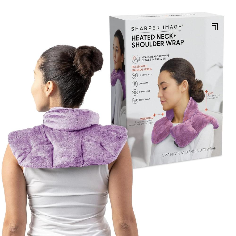 image:imageSharper Image Heated Neck amp Shoulder Wrap  Microwavable Warm amp Cooling Plush Pad Scented Aromatherapy 100 Natural Lavender amp Herb Spa Blend Pain Tension Headache Relief Therapy Gift for Women1 Count Pack of 1