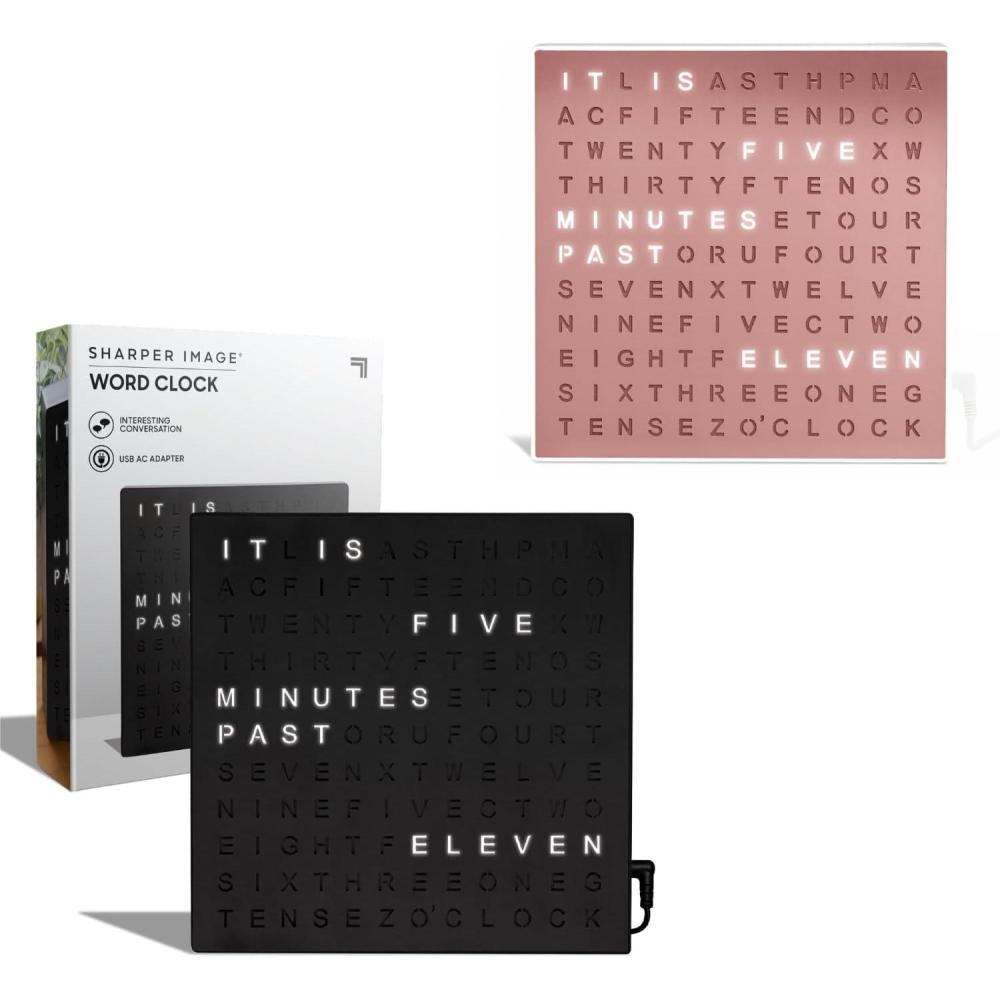 image:imageSharper Image LED Word Clock Bundle  Modern 775 Light Up Time Display in Black and Rose Gold Desk or Wall Accent Clock Contemporary Home Office Bedroom Living Room Dcor Premium Gift Set