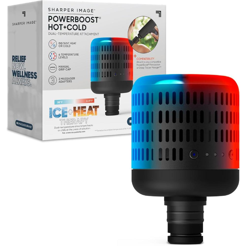 image:imageSharper Image Powerboost Hot  Cold DualTemperature Massage Gun Attachment  Instant Heat amp Cold 6 Temperature Levels Compatible with Powerboost Massage Guns BlackPowerboost Hot  Cold Attachment