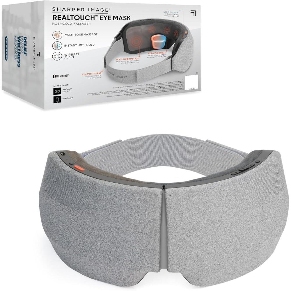 image:imageSharper Image RealTouch Eye Mask Hot  Cold Massager Air Compression Puffy Under Eye Aid Bluetooth Music USBC Rechargeable Headache Stress amp Anxiety Relief Relaxation amp Comfort Travel Gift