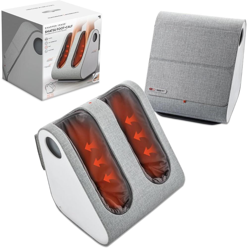 image:imageSharper Image Shiatsu Foot  Calf Massager DeepKneading Rollers with Air Compression Soothing Heat Adjustable Tilt Customizable Modes Hygiene Cover