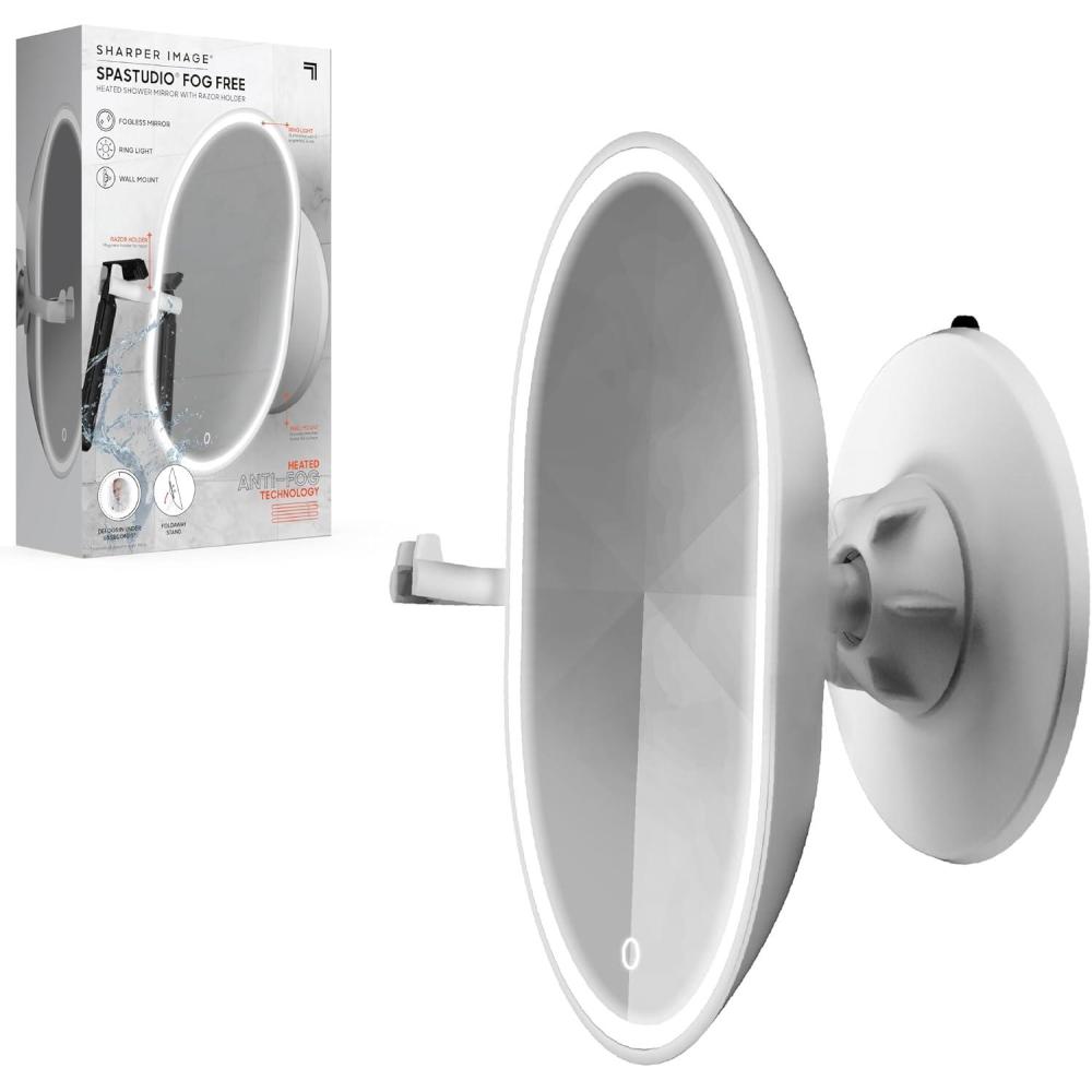image:imageSharper Image SpaStudio FogFree Heated Shower Mirror amp Razor Holder  IPX7 Waterproof Rapid Defog TechnologyRechargeable Battery Swivel Wall Mount amp Stand60Second Fogless Mirror Bathroom Gift