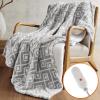 image:imageSharper Image Heated Blanket Eletric Throw Blanket Soft Warm Reversible Feathersoft  Sherpa Heating Blanket Throw 5 Lv Heating 3 hr Auto Shut Off ETLCert Machine Washable 50x60 Brown GeoGrey Geo