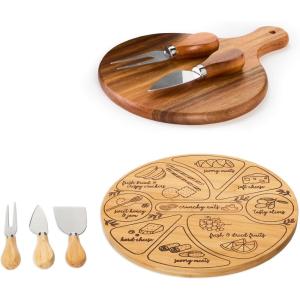 Hammer + Axe Premium Serving Bundle – Rotating Bamboo Charcuterie Serving Tray with Food Labels & 3 Cheese Tools| Acacia Wood Cheese Board with Knife & Fork| Dinner Party & Housewarming Gift Set