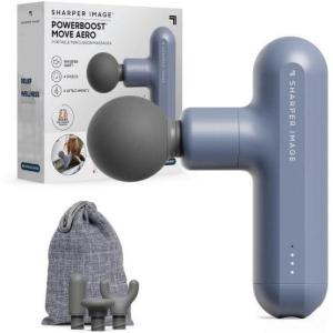 Sharper Image Deep Tissue Percussion Massage Gun, Powerboost Move Evo Hot & Cold Rechargeable Handheld Massager, 4 Adjustable Speeds, 5 Attachment Heads & Carrying Case, for Muscle Pain Relief, Blue(Move Aero – Periwinkle)