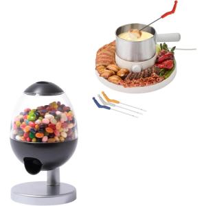 Sharper Image Entertaining Bundle – Electric Fondue Maker with Stainless Steel Pot & Serving Tray| Mini 9” Touch-Activated Candy Dispenser| Movie Nights, Parties, Family Fun| Housewarming Gift