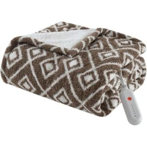 Sharper Image Heated Blanket, Eletric Throw Blanket, Soft, Warm, Reversible Feathersoft – Sherpa Heating Blanket Throw, 5 Lv Heating, 3 hr Auto Shut Off, ETL-Cert, Machine Washable, 50×60 Brown Geo(Brown Geo)