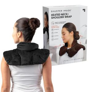 Sharper Image Heated Neck & Shoulder Wrap – Microwavable Warm & Cooling Plush Pad, Scented Aromatherapy (100% Natural Lavender & Herb Spa Blend), Pain Tension Headache Relief Therapy, Gift for Women(Black)