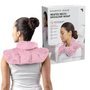 Sharper Image Heated Neck & Shoulder Wrap – Microwavable Warm & Cooling Plush Pad, Scented Aromatherapy (100% Natural Lavender & Herb Spa Blend), Pain Tension Headache Relief Therapy, Gift for Women(Pink)