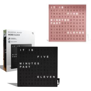 Sharper Image LED Word Clock Bundle – Modern 7.75” Light Up Time Display in Black and Rose Gold| Desk or Wall Accent Clock| Contemporary Home Office Bedroom Living Room Décor| Premium Gift Set