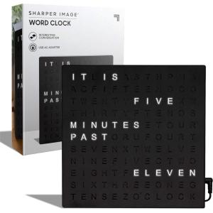 Sharper Image® LED Word Clock Pro with Dimmable Light, 9.45″ Modern Design, & Red 5-Minute Alerts| Electronic Accent Wall & Desk Clock| Contemporary Home & Office Decor| Housewarming Gift(Black Finish)