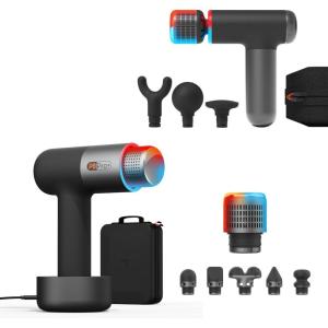 Sharper Image Powerboost Hot + Cold Massage Gun Bundle – Deep Tissue Percussion Massagers with Heat/Cool Therapy, Multiple Attachments & Speeds, Quiet Ergonomic Design, Muscle Relief Workout Recovery