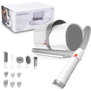 Sharper Image Professional Pet Grooming Vacuum Kit, 5-in-1 Dog Grooming Clippers with Low Noise Trimmer, 2.5L Large Dust Cup, 3 Suction Modes & 5 Grooming Tools for Dogs, Cats and Small Pets
