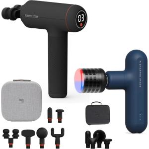 Sharper Image Recovery & Wellness Massager Bundle – Powerboost Max with 6 Attachments & Powerboost Move with Hot + Cold Therapy| Deep Tissue Percussion Massage Gun| Muscle Relief Workout Recovery
