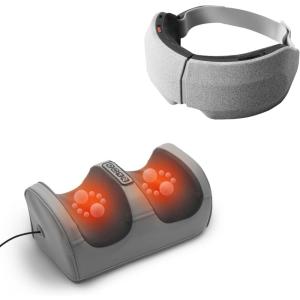 Sharper Image Relaxation Bundle – Kneading Foot Massager with Heat & RealTouch Eye Mask with Hot Cold Therapy| Air Compression & Bluetooth Music| Stress Relief & Muscle Relaxation| Home Wellness Gift