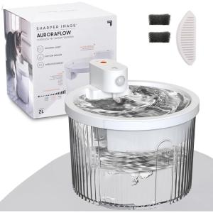 Sharper Image Wireless Water Fountain for Cats, 68oz/2L Ultra Quiet Pump Cordless Cat Water Fountain, Rechargeable Cat Drinking Fountain with Motion Sensor, 2 Replacement Sponge Filters & Mat