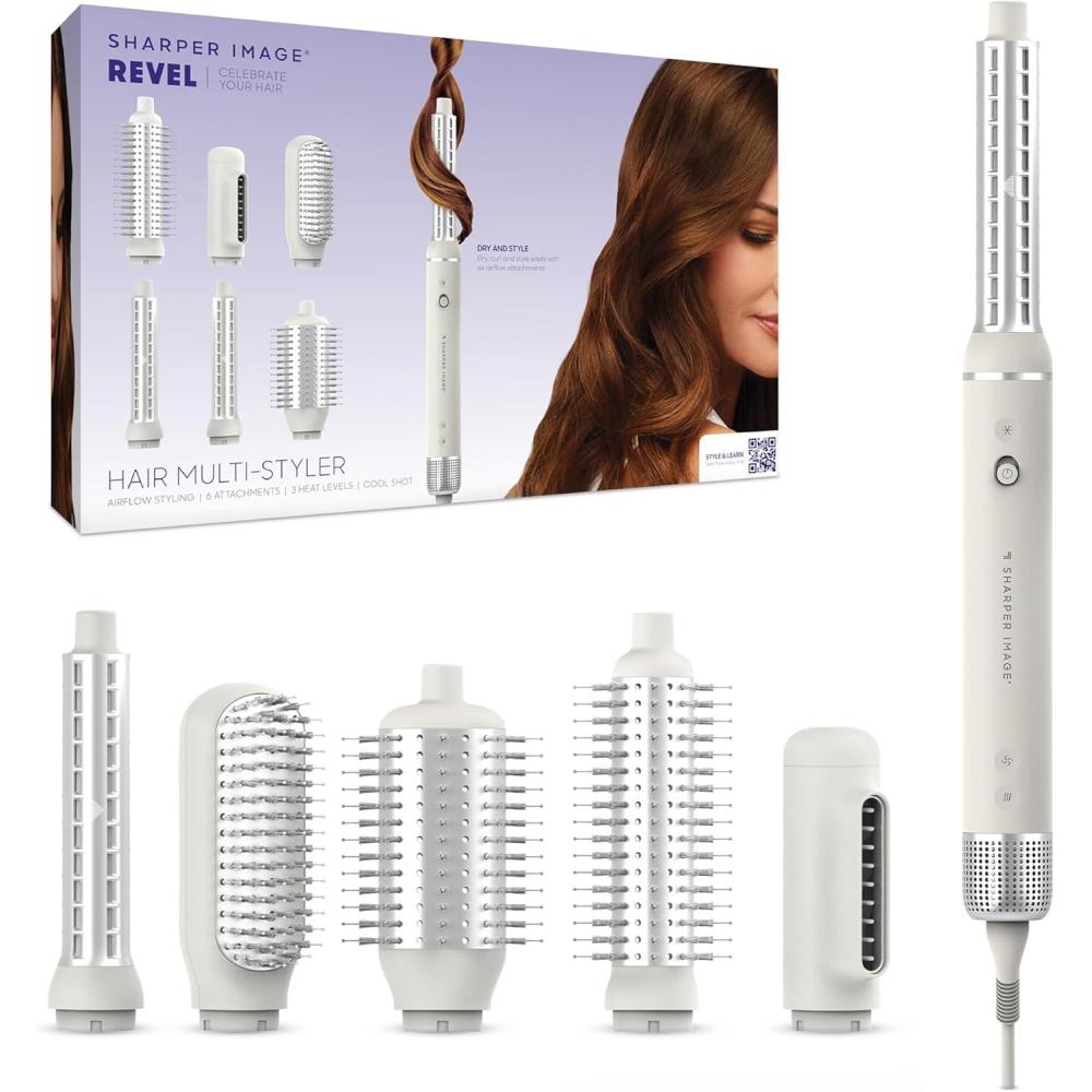 image:imageSharper Image Revel 6in1 MultiStyler Ionic Hair Dryer Brush Air Wrap Curling Wand Detangler Volumizing Smoothing amp Straightening Tools Hair Accessories for Women for Salon Results at Home