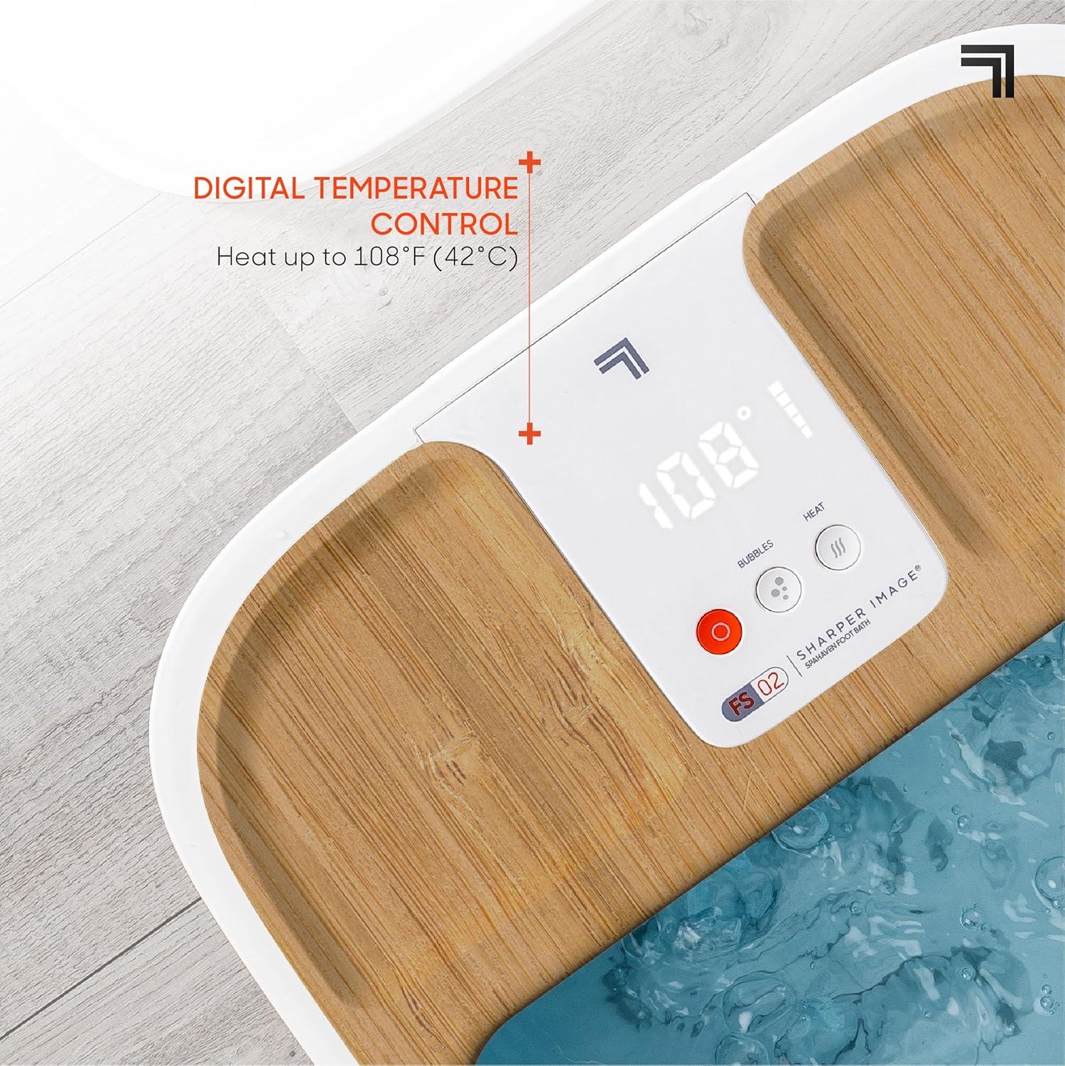 image:imageSharper Image Spahaven Heated Foot Bath Bubble Jets Massage Rollers 105F Pumice Stone Callus Remover XL Foot Soaking Tub Feet Scrubber Home Pedicure Foot Spa Womens Relief amp Relaxation GiftBamboo