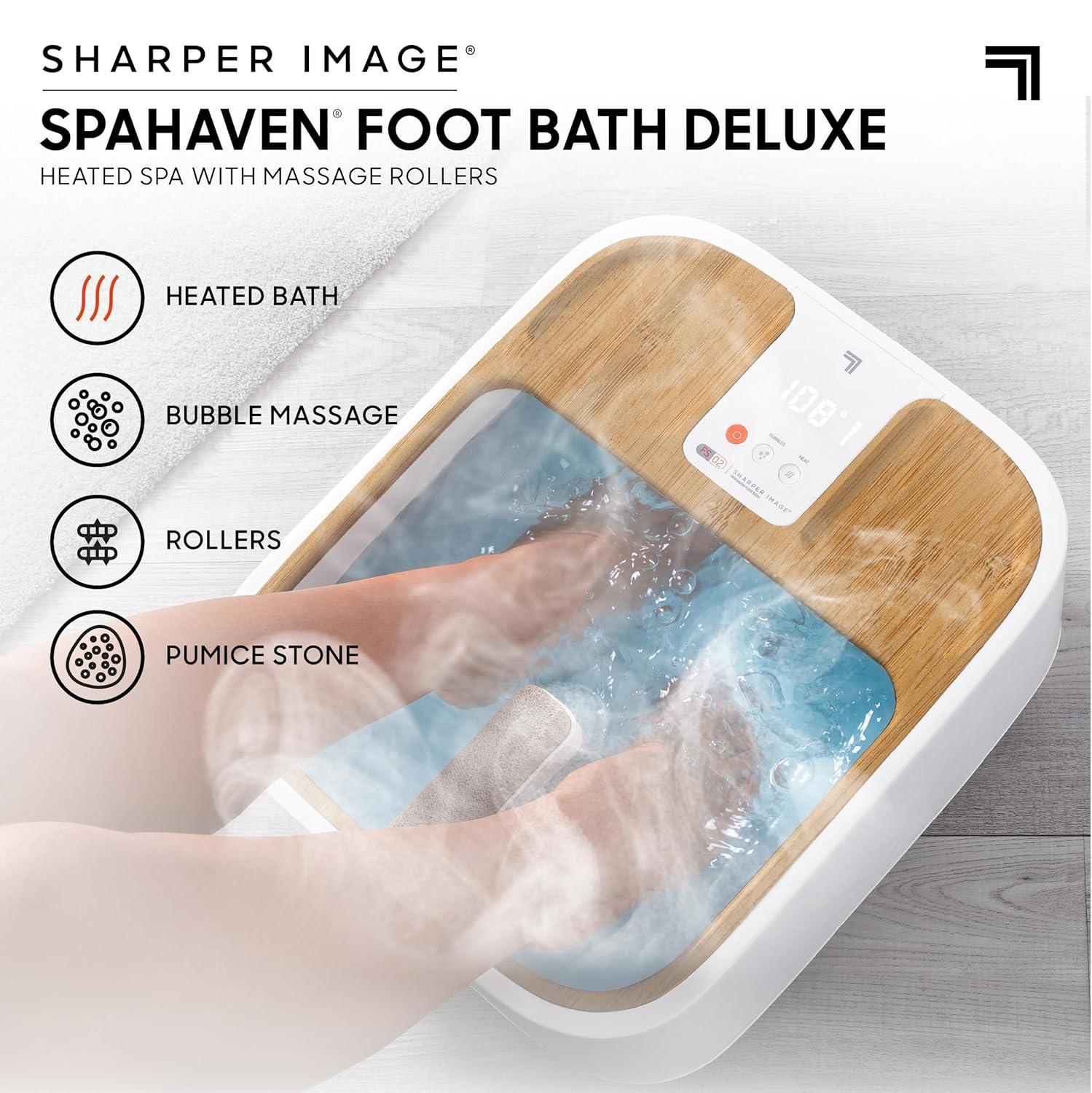 image:imageSharper Image Spahaven Heated Foot Bath Bubble Jets Massage Rollers 105F Pumice Stone Callus Remover XL Foot Soaking Tub Feet Scrubber Home Pedicure Foot Spa Womens Relief amp Relaxation GiftBamboo