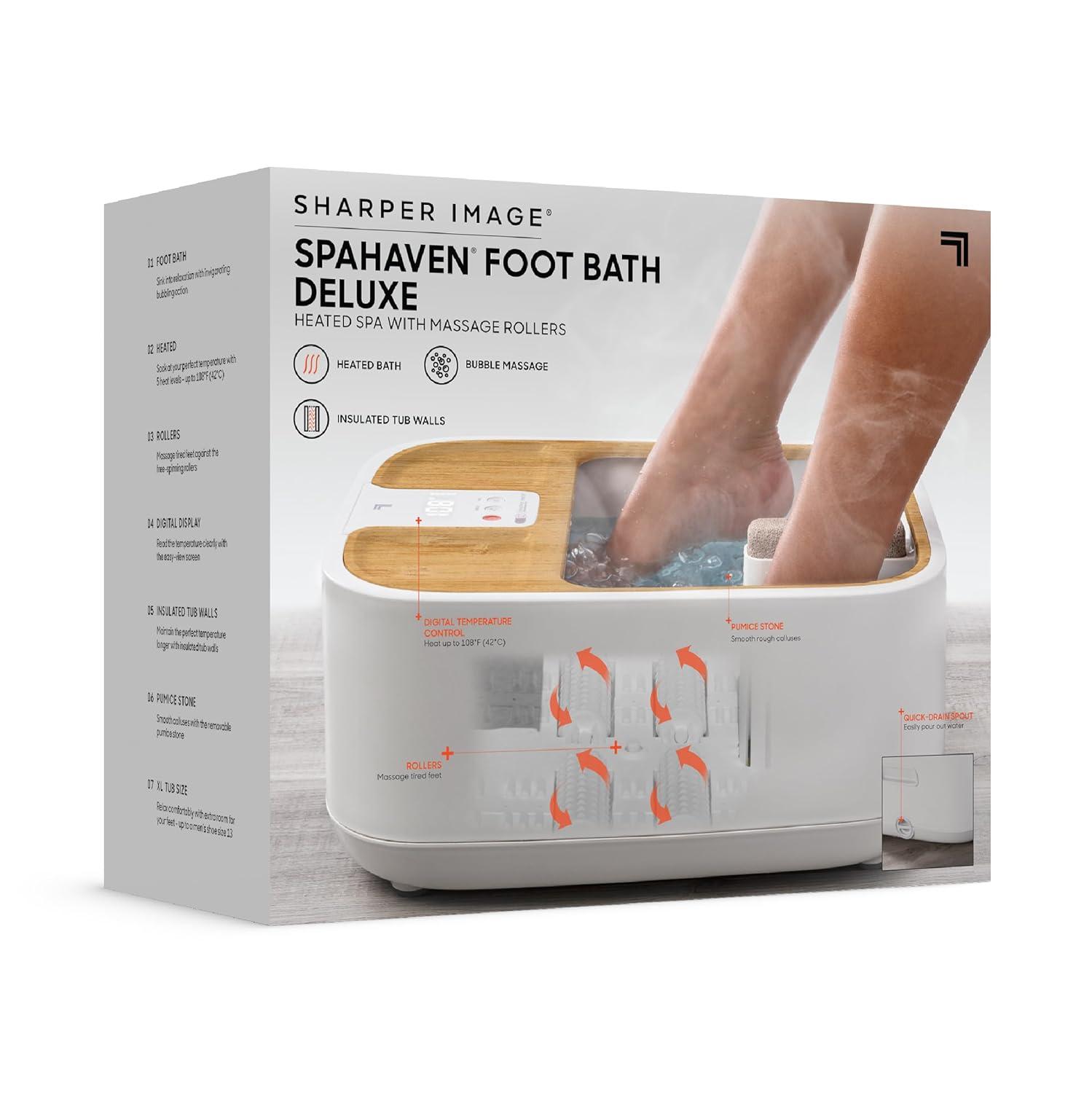 image:imageSharper Image Spahaven Heated Foot Bath Bubble Jets Massage Rollers 105F Pumice Stone Callus Remover XL Foot Soaking Tub Feet Scrubber Home Pedicure Foot Spa Womens Relief amp Relaxation GiftBamboo