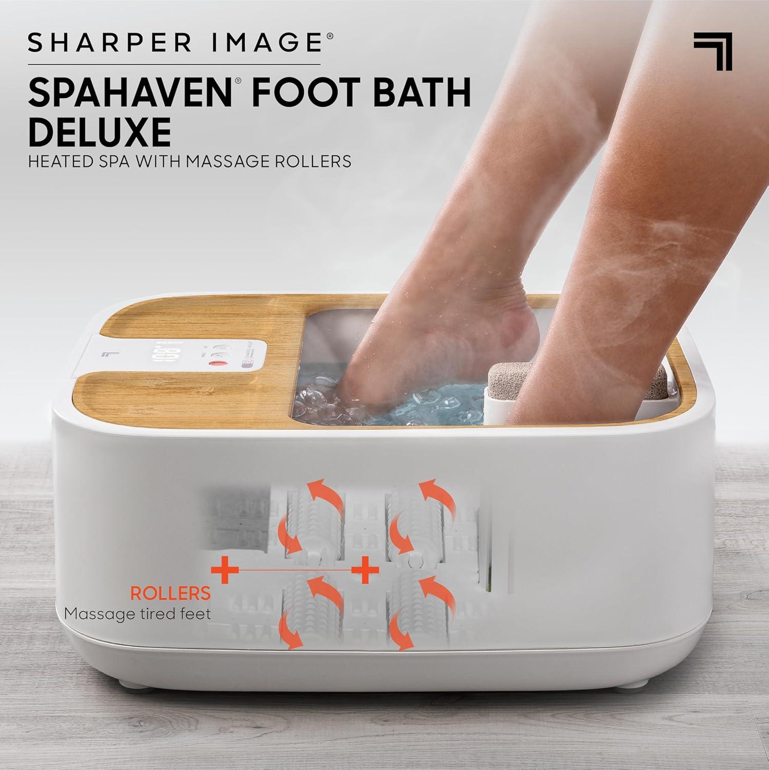 image:imageSharper Image Spahaven Heated Foot Bath Bubble Jets Massage Rollers 105F Pumice Stone Callus Remover XL Foot Soaking Tub Feet Scrubber Home Pedicure Foot Spa Womens Relief amp Relaxation GiftBamboo
