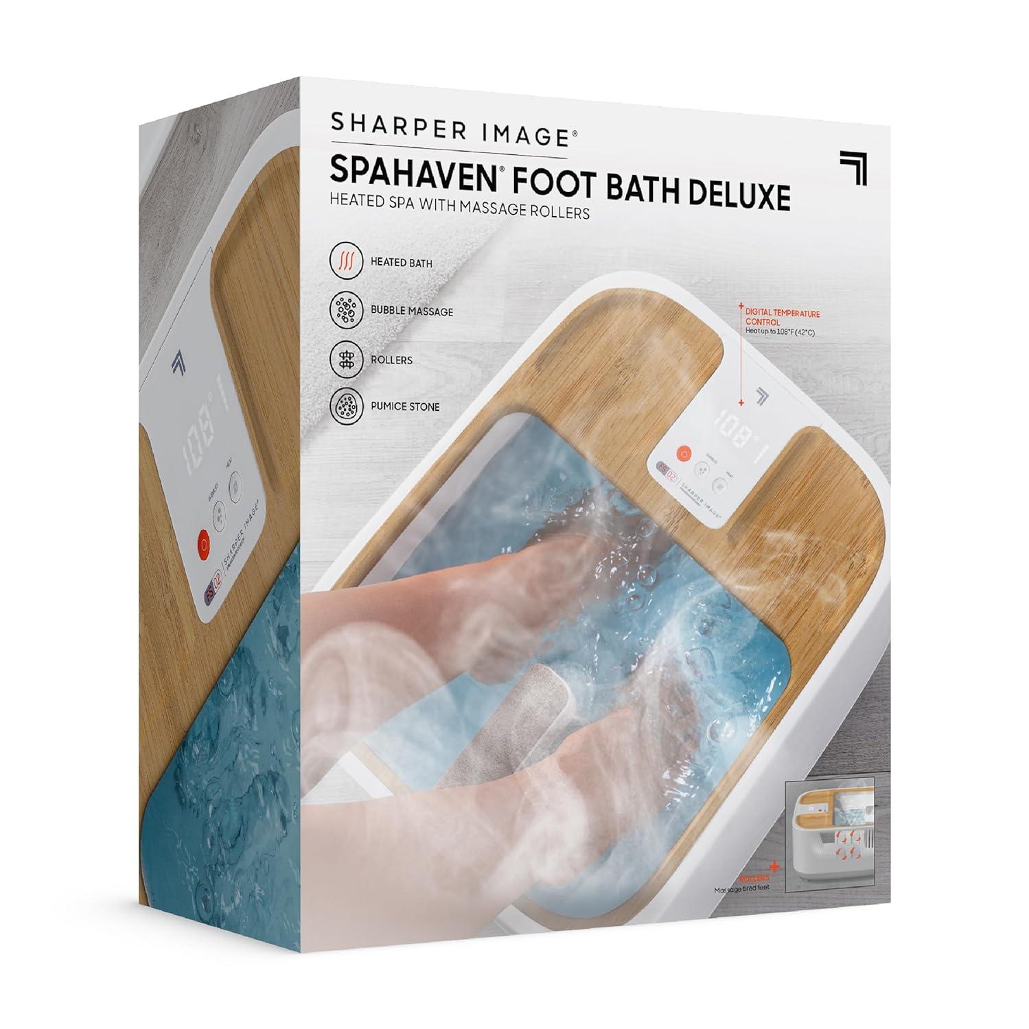 image:imageSharper Image Spahaven Heated Foot Bath Bubble Jets Massage Rollers 105F Pumice Stone Callus Remover XL Foot Soaking Tub Feet Scrubber Home Pedicure Foot Spa Womens Relief amp Relaxation GiftBamboo