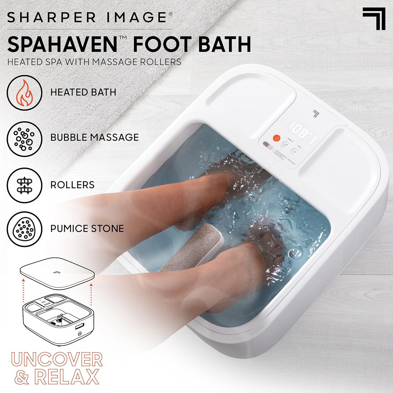 image:imageSharper Image Spahaven Heated Foot Bath Bubble Jets Massage Rollers 105F Pumice Stone Callus Remover XL Foot Soaking Tub Feet Scrubber Home Pedicure Foot Spa Womens Relief amp Relaxation GiftWhite