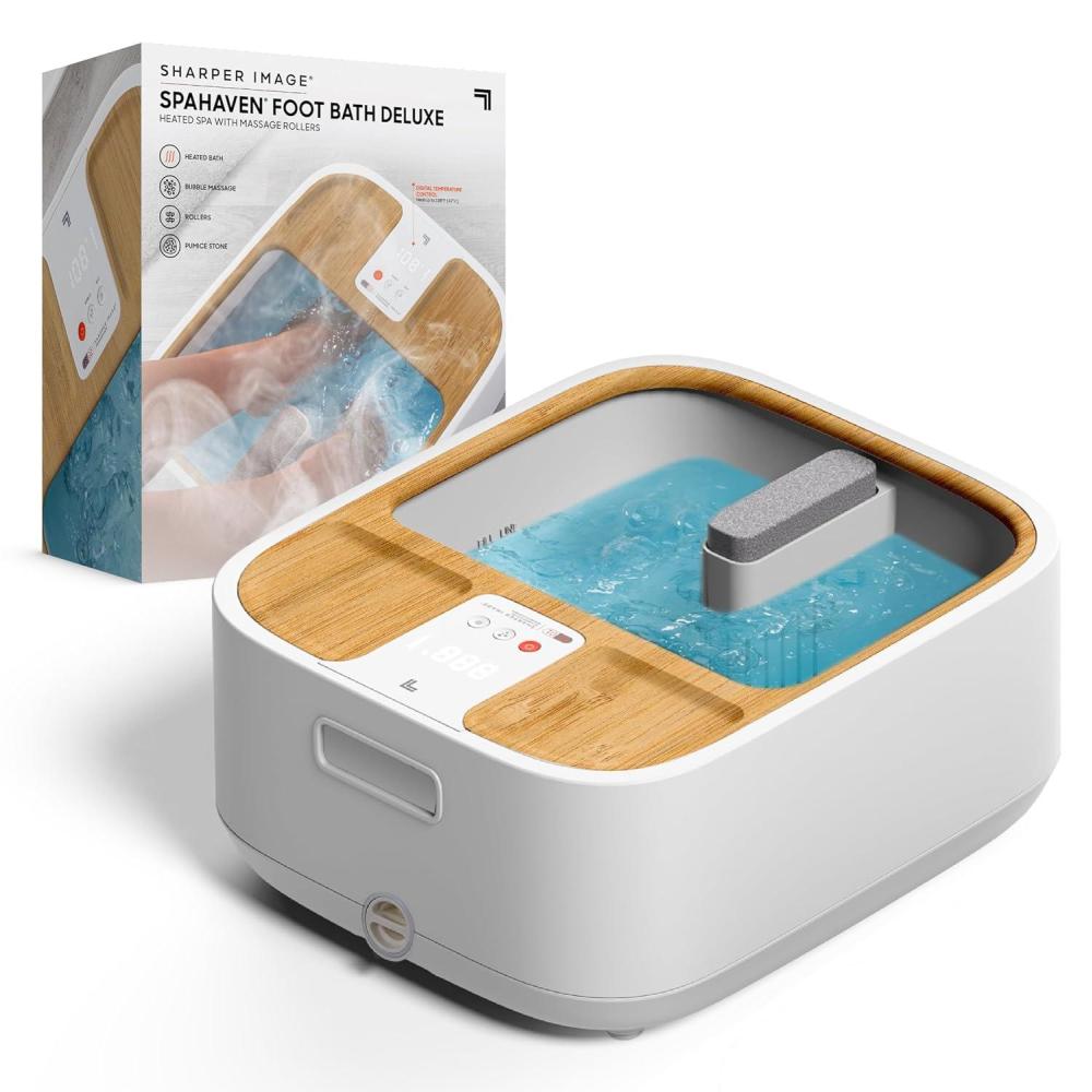 image:imageSharper Image Spahaven Heated Foot Bath Bubble Jets Massage Rollers 105F Pumice Stone Callus Remover XL Foot Soaking Tub Feet Scrubber Home Pedicure Foot Spa Womens Relief amp Relaxation GiftBamboo