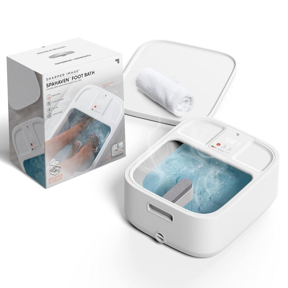 image:imageSharper Image Spahaven Heated Foot Bath  Bubble Jets Massage Rollers 105F Pumice Stone Callus Remover XL Foot Soaking Tub Feet Scrubber Home Pedicure Foot Spa Womens Relief amp Relaxation GiftWhite