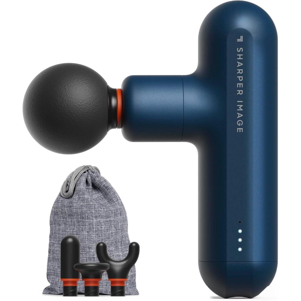 image:imageSharper Image Powerboost Move Aero New 2026 Version Mini Deep Tissue Percussion Massage Gun Muscle Recovery amp Pain Relief Massage Tool Full Body Back amp Shoulder Massager Gift for Men WomenMetallic Navy