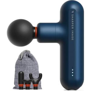 Sharper Image Powerboost Move Aero [New 2026 Version] Mini Deep Tissue Percussion Massage Gun| Muscle Recovery & Pain Relief Massage Tool| Full Body Back & Shoulder Massager| Gift for Men Women(Metallic Navy)
