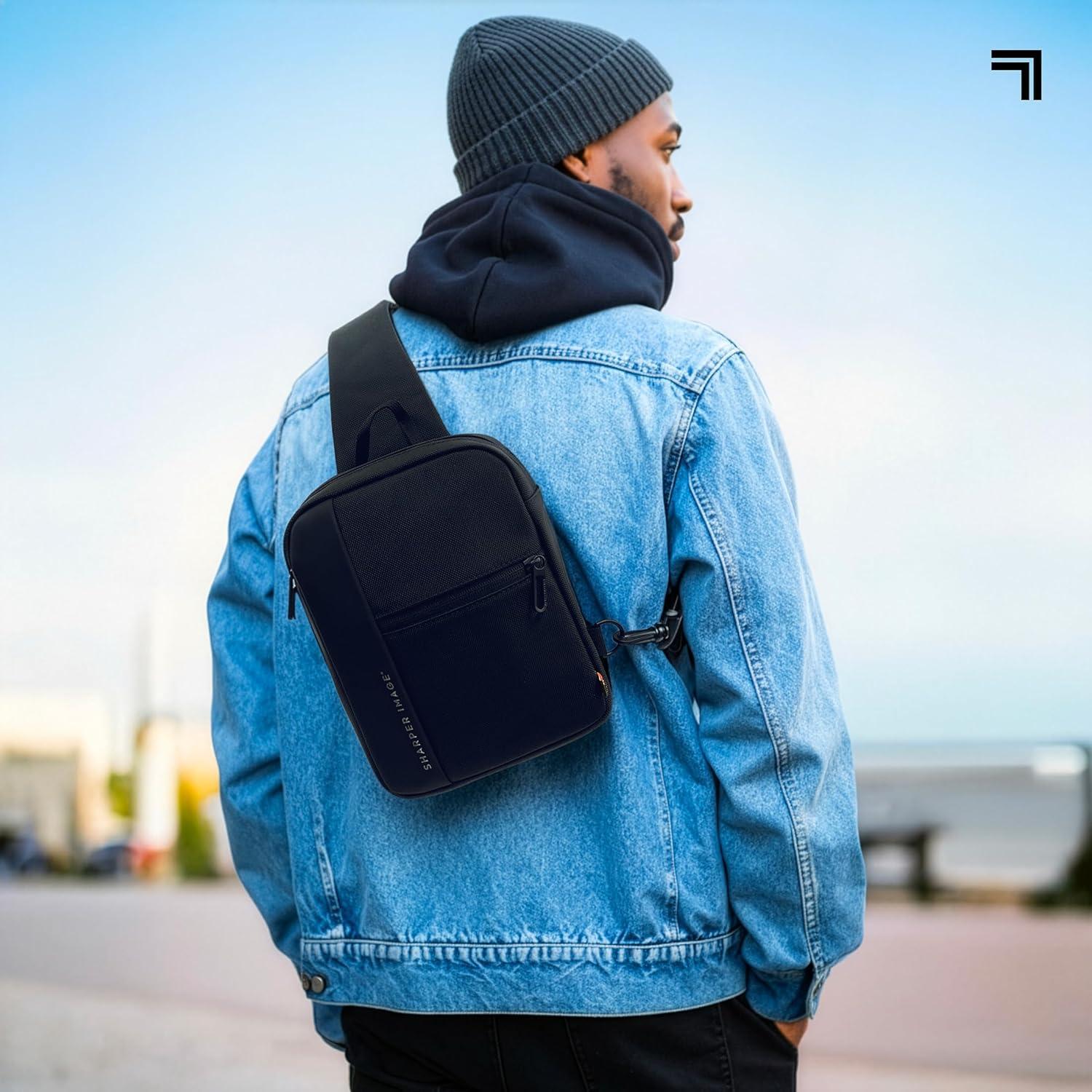image:imageSharper Image Crossbody Bag Water Resistant Sling Backpack for MenWomen Daypack Cross Body Shoulder Chest Bag for Travel Hiking Outdoor Black Signature Collection