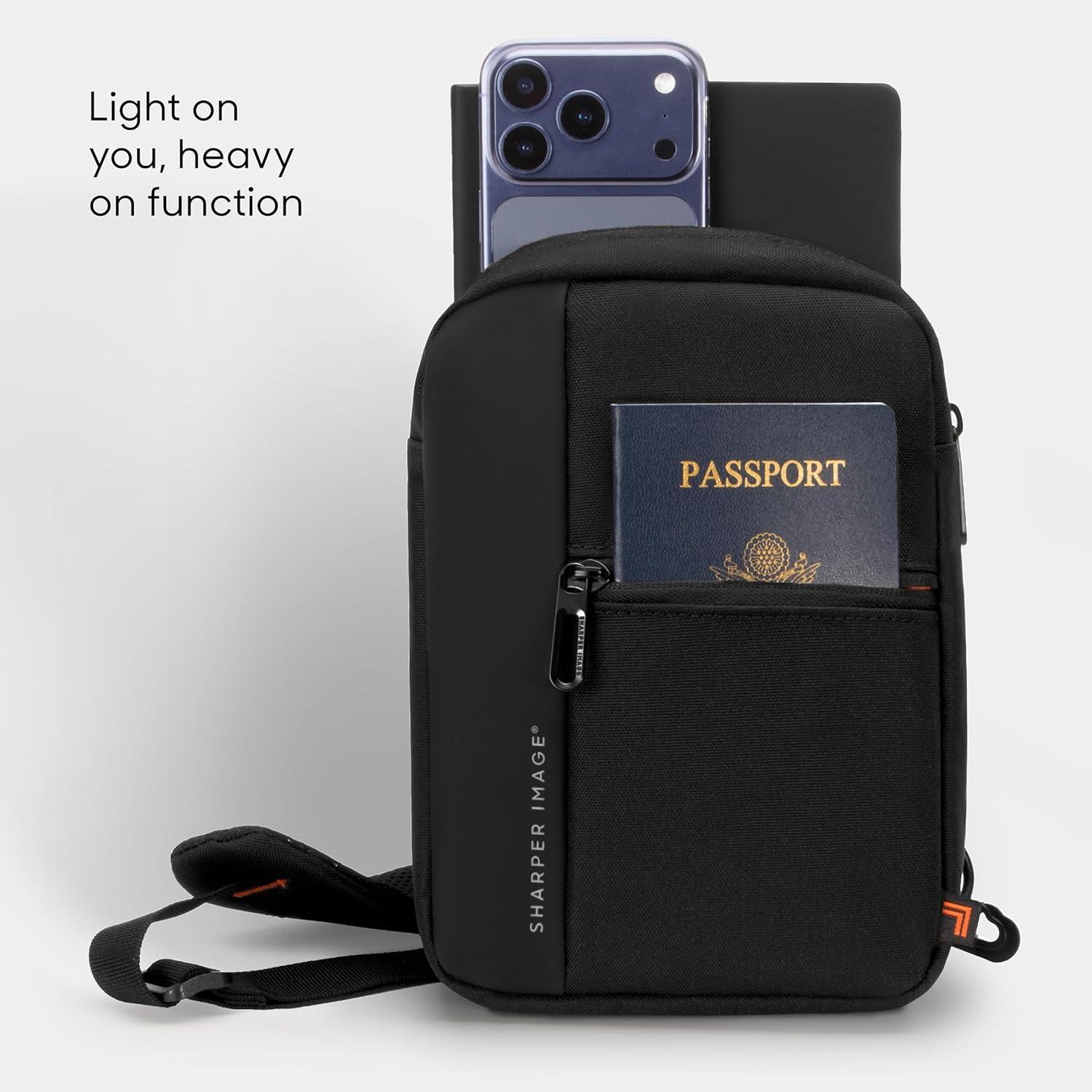 image:imageSharper Image Crossbody Bag Water Resistant Sling Backpack for MenWomen Daypack Cross Body Shoulder Chest Bag for Travel Hiking Outdoor Black Signature Collection