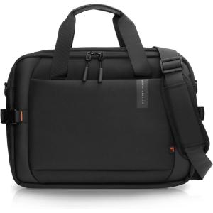 Sharper Image Messenger Briefcase for Men, Laptop Bag fits up to 17” Computer, 19L Water Resistant Crossbody Shoulder Bag with Strap for Work, School, Office, Travel, Black (Venture Collection)