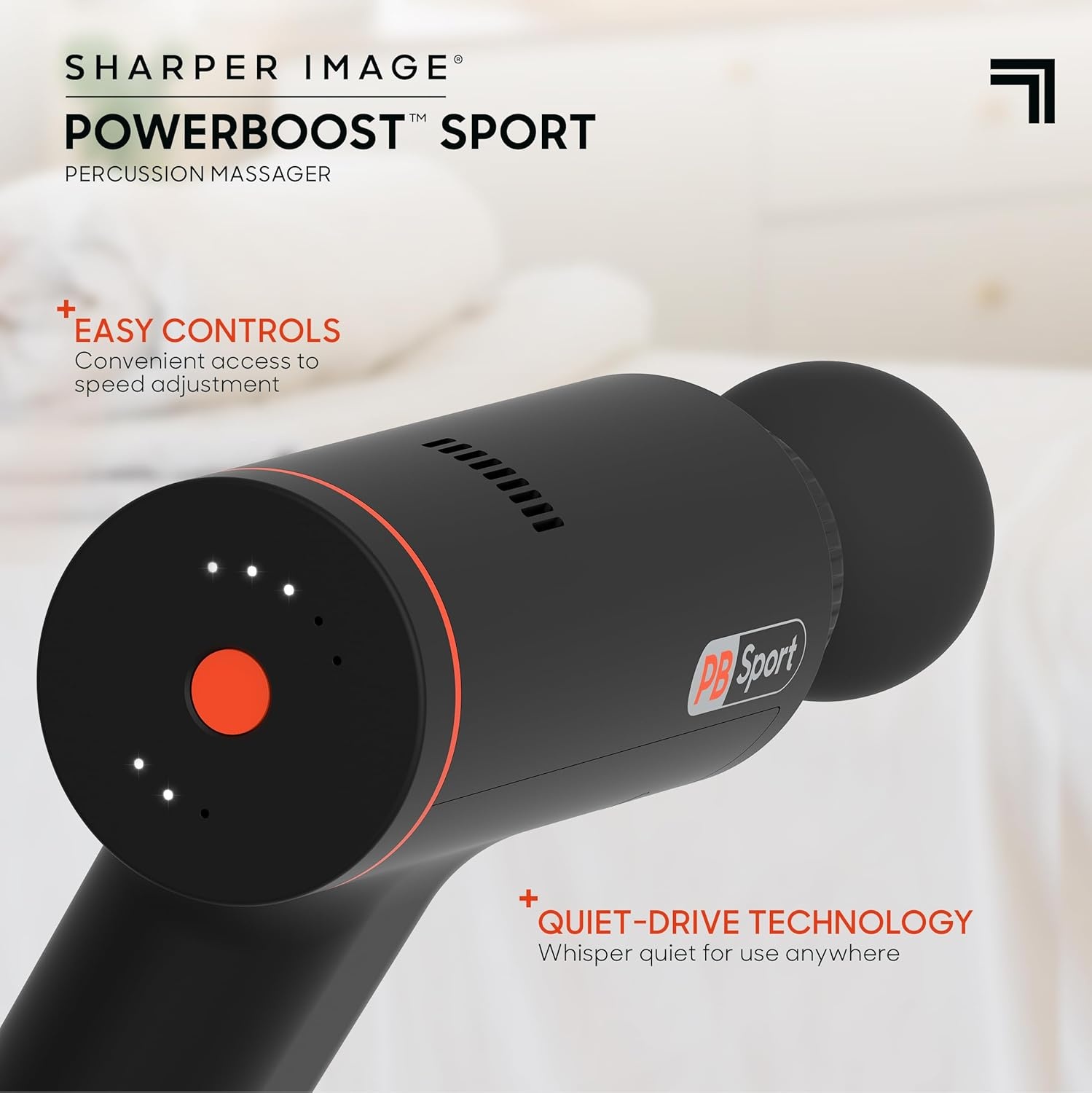 image:imageSharper Image Powerboost Sport Percussion Massager Lightweight Portable Design with Quiet Drive Technology Includes 3 AttachmentsPowerboost Sport